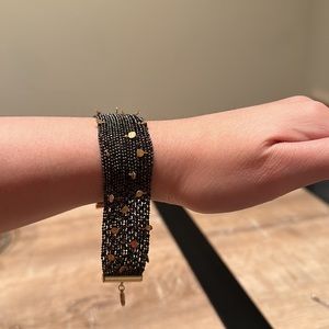 Anthropologie black mesh and gold mini coins bracelet